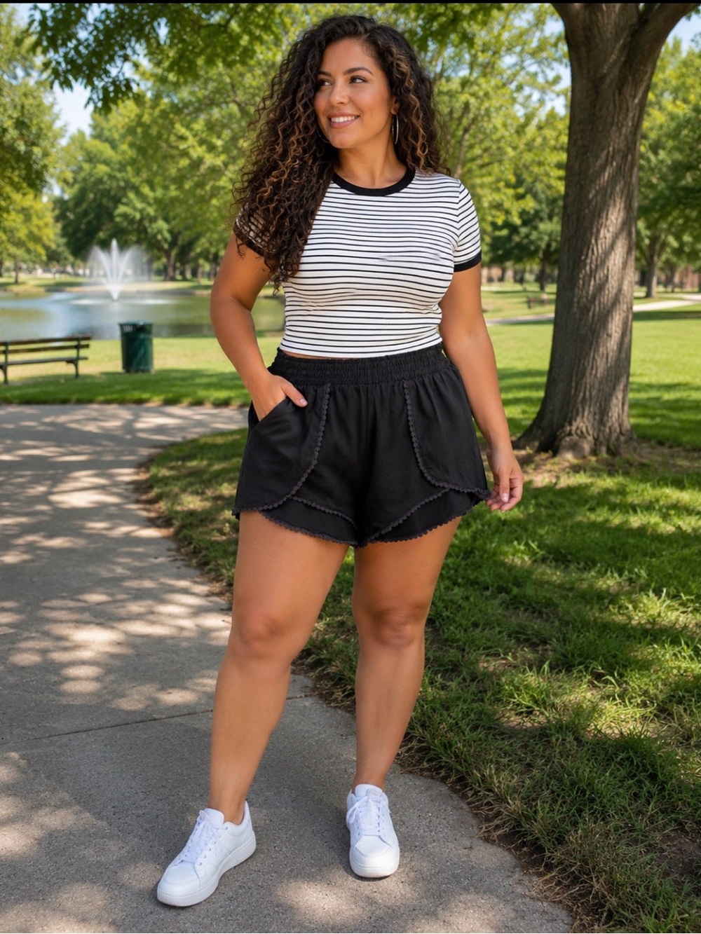 Wishful Park Black Ruffle Hem Women's Shorts